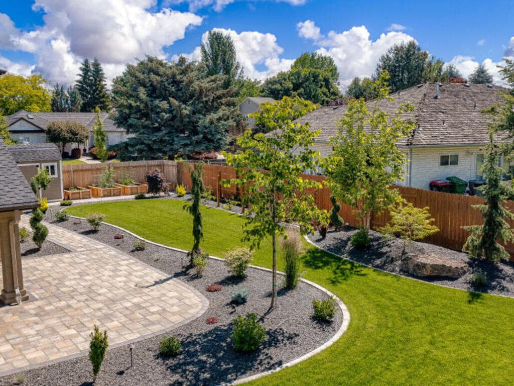 Lawn, shrubs and edging in a Treasure Valley yard