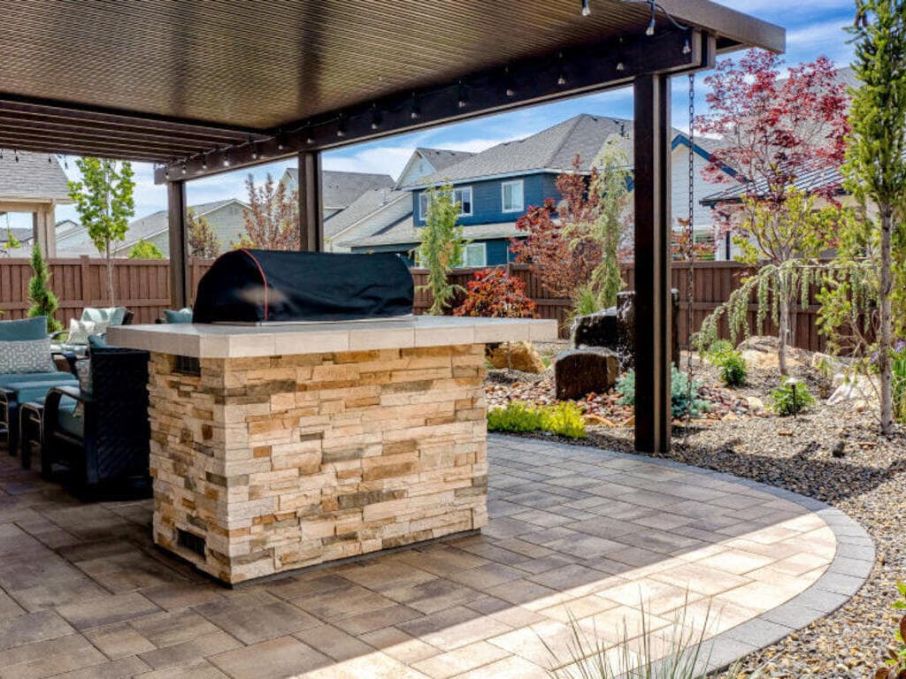 Paver patio with seating area