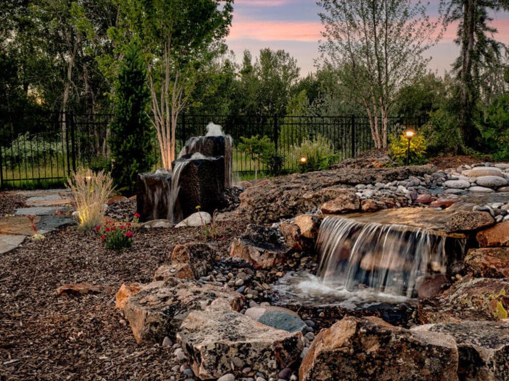 Landscape waterfall lit at dusk